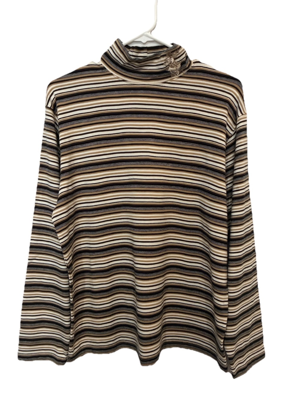 Disney Minnie Mouse Striped Turtleneck Long-Sleeve Cream, Brown Black